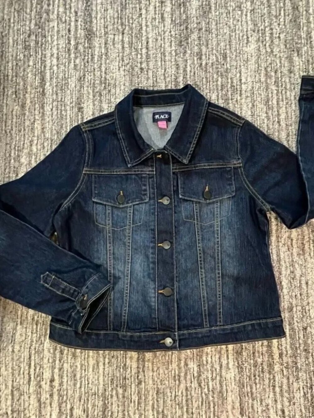 Place Girls Size XXL Button Down Collared Jean Jacket Blue Dark Wash Denim